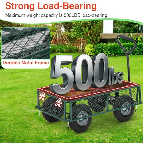 FDW | Heavy Duty Garden Cart with Wheels | Dark Green | 500lbs Capacity - color: Dark Green