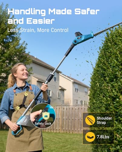 SEESII 20V Pole Hedge Trimmer Cordless, 20" Electric Bush Trimmer 2×4.0Ah - color: Blue