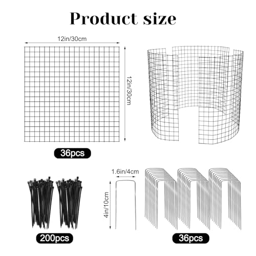 36 PCS Round Plant Protector from Animals, 12Pack 12'' x 12'' Metal Plant Cages，30Pcs Metal Mesh to Keep Animals Out, Garden Protection Bunny Barricades, Wire Plant Protectors for Rabbits Chicken Duck