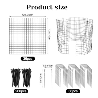 36 PCS Round Plant Protector from Animals, 12Pack 12'' x 12'' Metal Plant Cages，30Pcs Metal Mesh to Keep Animals Out, Garden Protection Bunny Barricades, Wire Plant Protectors for Rabbits Chicken Duck