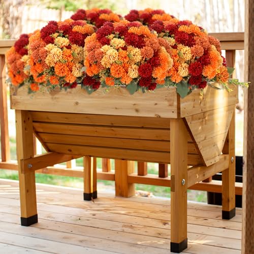 XunYee 12 Pcs Fall Artificial Flowers for Outdoor Faux Mums,Burnt Orange - color: Burnt