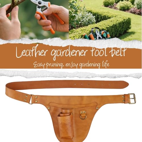 Leather Florist Tool Belt Pouch 3-Pocket Adjustable for Gardening Carpenter - color: Brownish Yellow