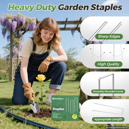 Verdeluxe 25 Pack Garden Staples,6 Inch 11 Gauge Galvanized Garden Stakes - size: 6inch/25pcs