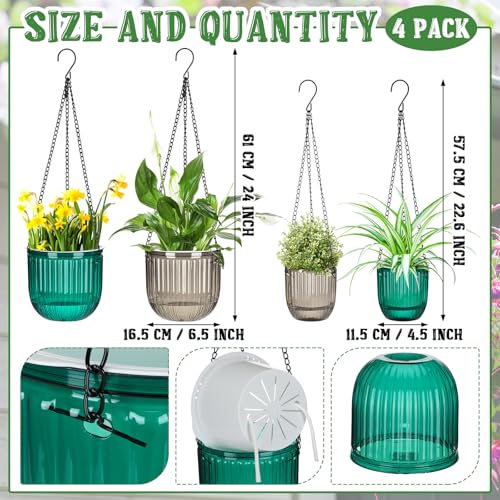 4 Pcs 6.5'' 4.5'' Hanging Self Watering Pot for Indoor Plant, Grey,Green - color: Emerald,grey, size: 6.5'' 4.5''