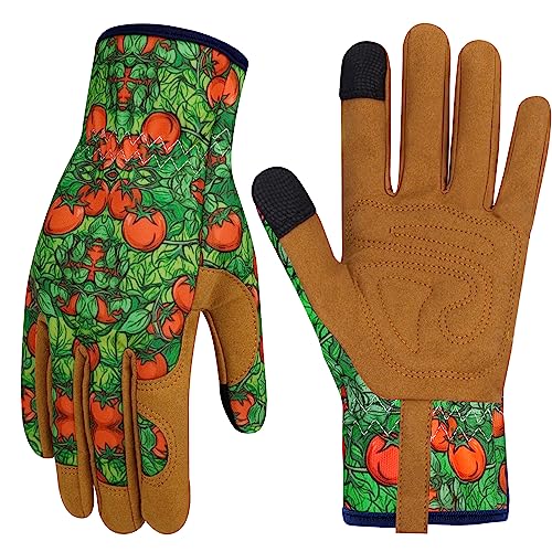 Leather Gardening Gloves for Women Thorn Proof Garden Gloves Touch Screen Working Gloves Gifts - color: Colorp, size: Medium