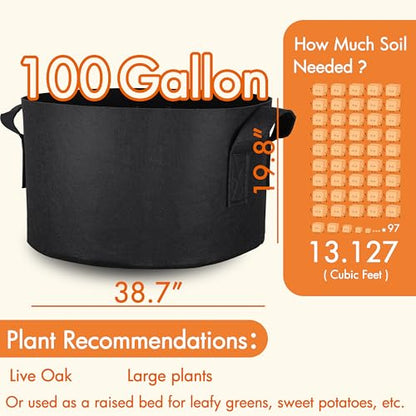 Gardzen 2-Pack 100 Gallon Grow Bags, Aeration Fabric Pots with Handles, Pot for Plants - size: 100 Gallon Bags