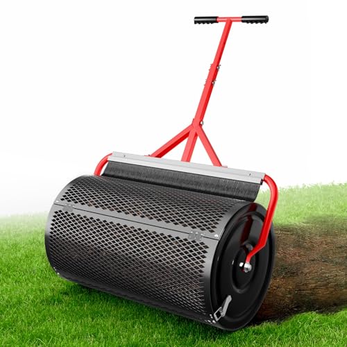 Compost Peat Moss Spreader with Brush Mesh Cleaner, 24 Inch Lawn Roller