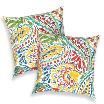 Outdoor 16x16 Inch Throw Pillow Covers Set of 2, All Weather Square Pillow Cases, Covers ONLY, Patio Cushion Pillow of Home Furniture Use, Paisley Multi - color: Paisley Multi, size: 16" x 16" (Pack of 2)