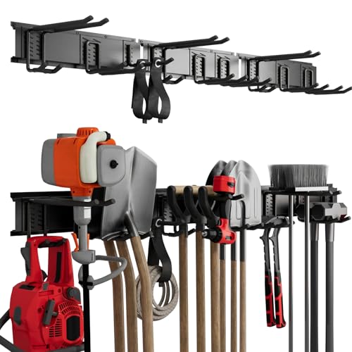 49.5" Heavy Duty Wall Mounted Garage Tool Organizer – 3 Panels & 9 Adjustable Hooks, 690 lbs Load Capacity, Modular Storage for Efficient Tool Organization, Easy Install in Garage, Garden, 14 Pack - size: 49.5in | 3Panels + 9Hooks
