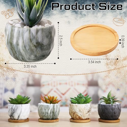 Ziliny Marbling Ceramic Flower Pot 3.35 Inch Succulent Small Plant Cactus Herbs Planter Ceramic Pot with Drainage Hole Matte Round Container(4 Pcs,Modern Style) - style: Modern