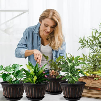 10 Inch Plant Pots,4 Pack Flower Pot,Planters Pot with Drainage Hole - color: Black, size: 10 inch-4 pack
