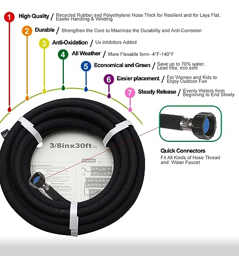 Soaker Hose 75ft - 5/8 Round Rubber Garden Soaker Hoses, Heavy Duty Irrigation Drip Hose, Water Seeper Soaking Hose for Gardens, Flower Beds And Lawn Yard - size: 75FT by 5/8"