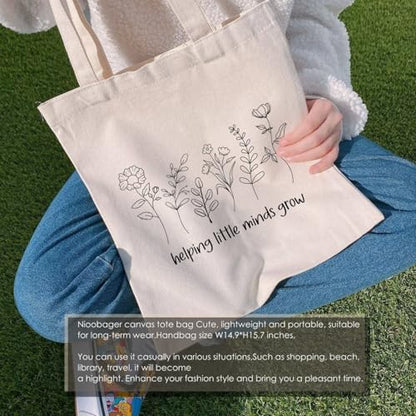 Canvas Tote Bags Teacher Appreciation Gifts Aesthetic Travel Beach Bag Cute Reusable Grocery Shopping Bag - color: 11 Helping Little Minds Grow