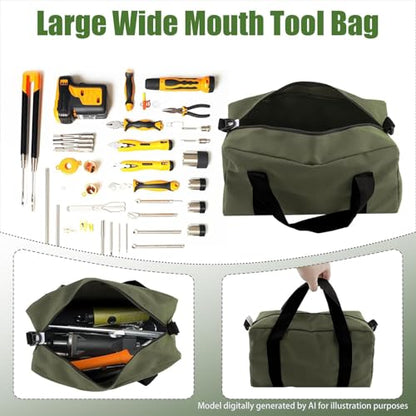 Small Tool Bag, Close Top Wide Mouth Tool Organizer Bag, Large Tool Bags - color: Army Green, size: 20 Inch