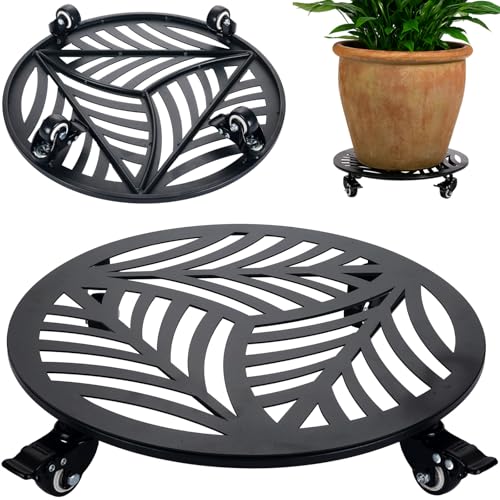 1 Pack 15 inches Extra-Large Metal Plant Caddy with Wheels Heavy-Duty Iron Rolling Plant Stand with Casters Indoor Outdoor Wheeled Plant Roller Base Pot Movers Plant Dolly Coaster Trolley Black - size: 15"