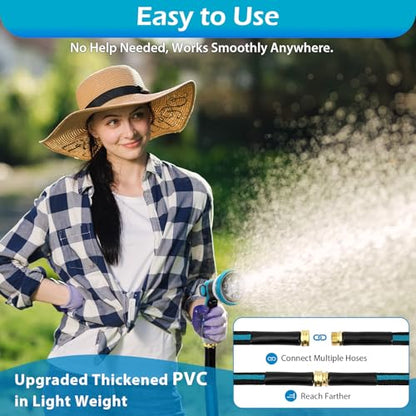 50FT Non-Expandable Garden Hose, Flexible Water Hose with Spray Nozzle, Kink-Resistant, Leakproof 3/4" Brass Connectors, Lightweight & Portable Water Pipe for Yard, Lawn Outdoor - size: 50FT