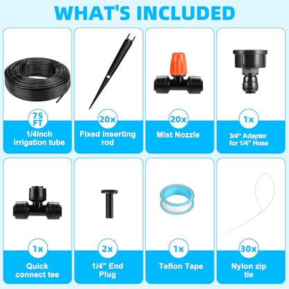 75FT Drip Irrigation System - Easy to Assemble Quick Plug Adjustable Spray Volume Garden Watering/Misting Cooling System with 1/4" Polyethylene (PE) Water Pipes for Gardens, Raised Beds, Lawns - size: 75FT (1/4" Polyethylene (PE) Water Pipes)