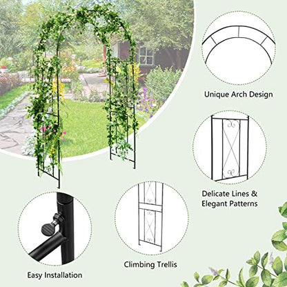Giantex Garden Arch Trellis, 7.2FT Metal Arbor with 4 Ground Stakes - size: 47.5"W x 87"H