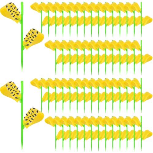 Fruit Fly Traps, 60 Pack Yellow Stick Traps, Fungus Gnat Traps, Plant Fly Stickers for Indoor and Outdoor Use Protect The Plant - color: Yellow-A, size: 60 Pack