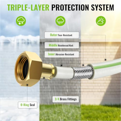 100 FT Retractable Garden Hose, Heavy Duty Wall Mounted Water Hose Reel - color: White