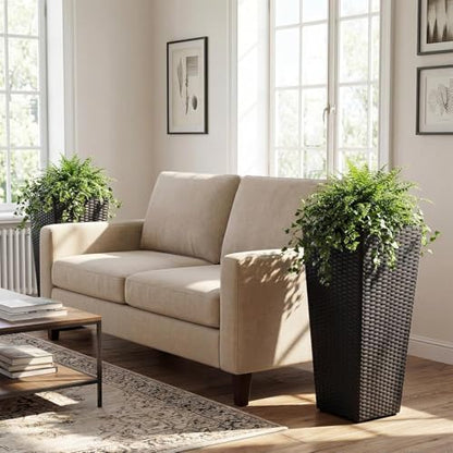 GIANTEX Tall Planters Set of 2, 24”H Tapered Rattan Planter, Black - color: Black, size: 11''x11''x24''