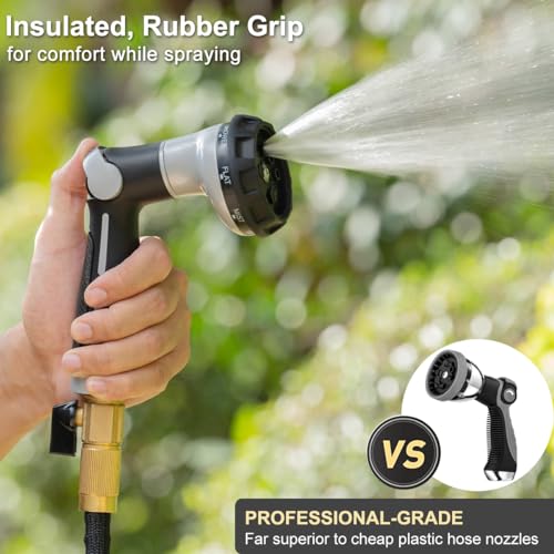 FANHAO Heavy Duty Garden Hose Nozzle, Metal Hose Sprayer Easy Thumb Control - color: Light grey