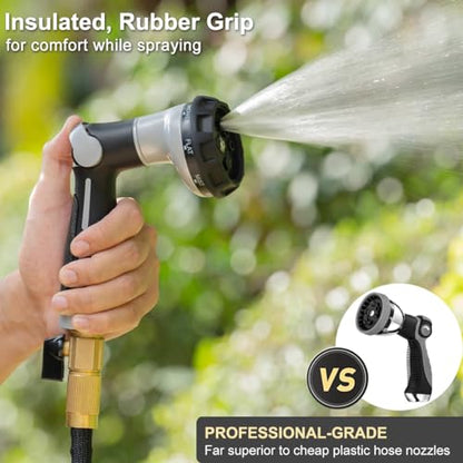 FANHAO Heavy Duty Garden Hose Nozzle, Metal Hose Sprayer Easy Thumb Control - color: Light grey