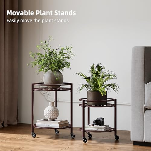 2 Tier Heavy Duty Rolling Plant Stand, 2 Pack Coffee - color: 2 pack coffee