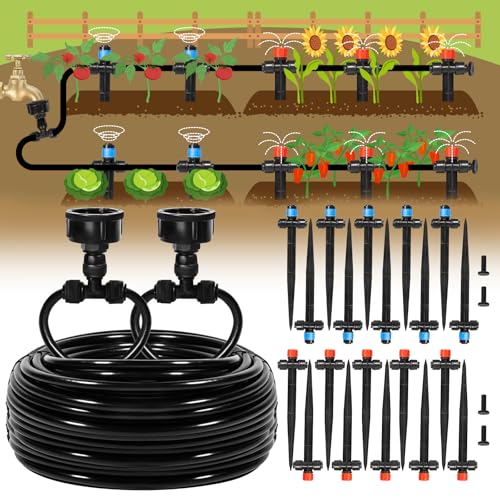 110FT Quick-Connect Drip Irrigation Kit, Garden Watering System DIY Automatic Irrigation Equipment Set for Lawn Raised Bed Greenhouse Plant Watering with 1/4'' Tubing, Drip Emitters, Connectors - size: 110FT Quick-Connect