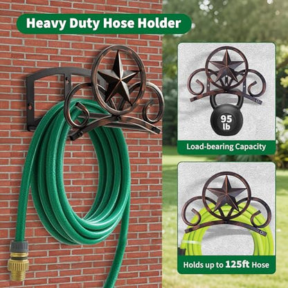 Garden Hose Holder Wall Mounted Decorative, Heavy Duty Metal Hose Hanger for Outside, Sturdy Water Hose Rack Holds 125-Feet of 5/8-Inch Hose, Water Hose Hooks