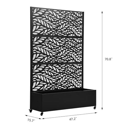 Metal Raised Garden Bed with Trellis and Wheels, 71"x47"x16" (Black-Leaf) - color: Black-leaf, size: 71"x47"x16"