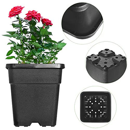 HOSTIC 1.4 Gallon Square Nursery Pots Flexible Plastic Pots for Plants Gallon Pot with Drainage Holes 10 Pcs - color: Black, size: 2 Gallon-10Pcs