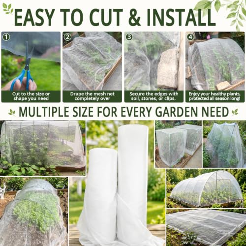 Roll Packed 6.5x100FT Garden Netting, Fine Mesh Insect Barrier for Plants - size: 6.5Ft x 100Ft