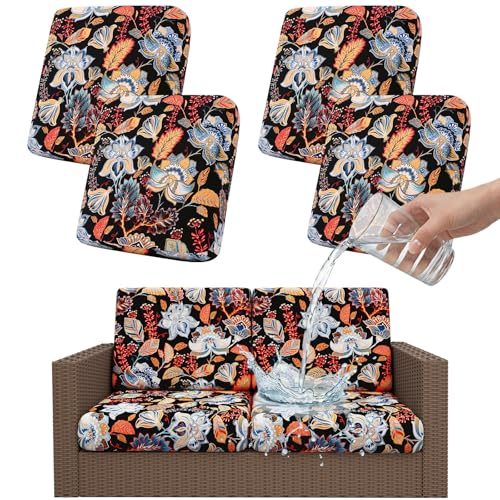Smiry Waterproof Patio Cushion Covers, Stretch Outdoor Furniture Covers - color: Black and Orange, size: 4PCS