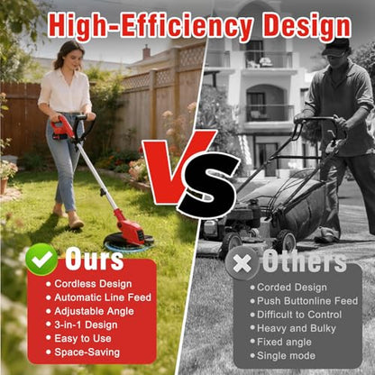 21V Electric Weed Wacker & Edger Lawn Tool Auto-Feed with 2.0Ah X 2 Battery - color: Bright Red