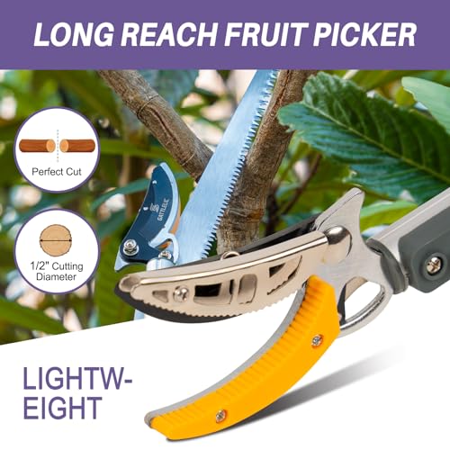 GATTLELIC 4.6-10 Ft Extendable Tree Pruner with Long Reach Pole Saw, Tree Trimmers Long Handle Pruner Cutting up to 1" Diameter, Telescoping Fruit Picker Pole for Tree Branch