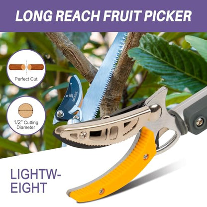 GATTLELIC 4.6-10 Ft Extendable Tree Pruner with Long Reach Pole Saw, Tree Trimmers Long Handle Pruner Cutting up to 1" Diameter, Telescoping Fruit Picker Pole for Tree Branch