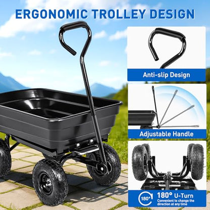 Yesker Garden Carts - 600lbs Dump Wagon with All Terrain Inflatable Wheels for Yard Lawn Farms Gardening - Heavy Duty Utility Outdoor Hauling Wheelbarrow - size: PVC 600Lbs