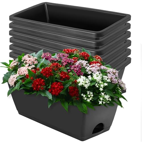 LOCONHA 7 Pack Window Box Planter, Plastic Vegetable Flower Planters Boxes - color: Dark Grey