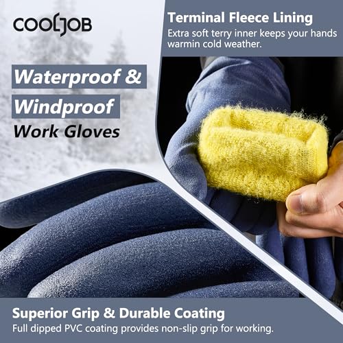 COOLJOB Long Sleeve Waterproof Winter Freezer Gloves for Men Women, S-XL - color: Dark Blue, size: Small