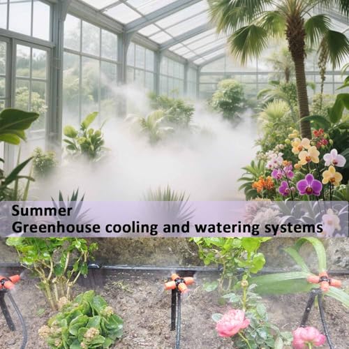 Drip Irrigation Kit Automatic Watering System with Water Timer 64FT 1/4 Tubing and 12 Rain Spray Watering Nozzles in 4 Directions for Potted Plants Yard Lawn Juvenile Plants Greenhouse Mist - size: 1t