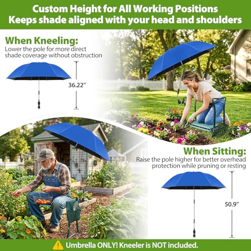 Garden Kneeler Umbrella, 42” Large Clip on Umbrella with Metal Clamp,UPF50+ Sun Protection,360°Swivel,Folding Garden Umbrellas for Garden Bench Kneeler Seat,Outdoor Gardening Shade - color: Blue