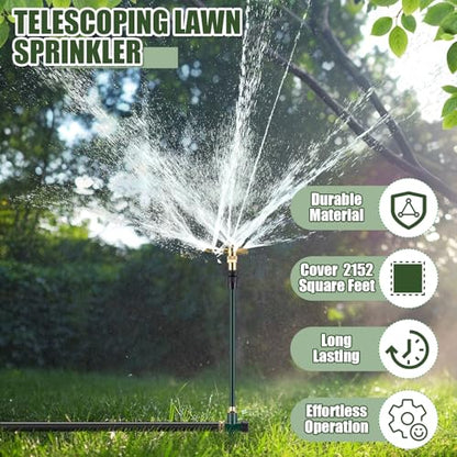 Funnymoom 2 Pack 3-arm Rotating Telescoping Sprinkler 360 Degree Swivel Garden Sprinkler High Rise Lawn with Step Base up to 41.7 Inch for Large Area Coverage (Green) - color: Green
