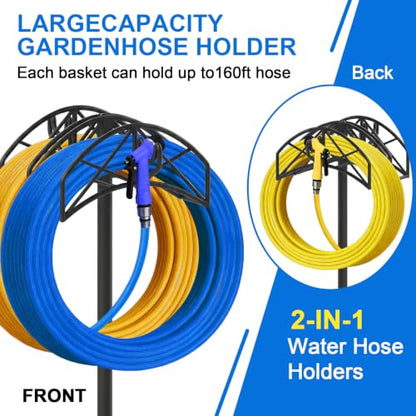 Garden Water Hose Holder Heavy Duty Stand With 4 Spikes, 2Pc Basket