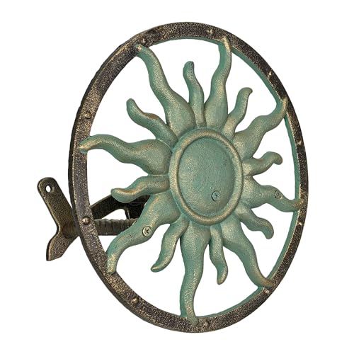 Zeckos Garden Hose Holder Sun 11.5 Inch Cast Iron Verdigris Bronze - color: Sun - Green