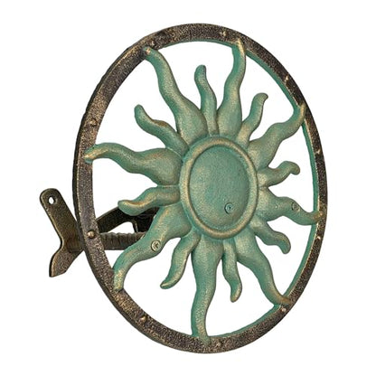 Zeckos Garden Hose Holder Sun 11.5 Inch Cast Iron Verdigris Bronze - color: Sun - Green
