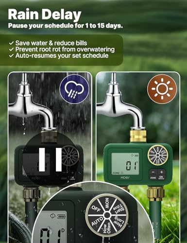 MOES 2 Zone Water Timer, Brass Fittings, Rain Delay, No Wi-Fi Required - style: 2 Zones (2 Outlets)