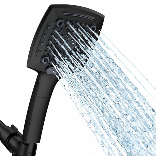 ELLO&ALLO High-Pressure Handheld Shower Head with 5 Spray Modes, 59-Inch Kink-Free Stainless Steel Hose & 360° Adjustable Bracket Perfect for Pet Bathing, Baby Care, Matte Black - color: Matte Black, style: Without Filter