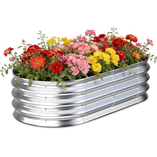 Galvanized Raised Garden Bed Outdoor, 4x2x1ft Metal Heavy Duty Planter Boxes for Gardening, Easy Assemble Bottomless Small Oval Plant Container Kit for Vegetable, Flower, Fruit, Silver, 1Pack - color: 1-silver(1pcs), size: 4X2X1FT
