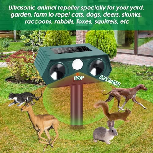 2026 Upgraded Solar Ultrasonic Animal Repellent, Sonic Deer Repeller Devices & Cat Repellent Outdoor, Motion Sensor Sound Animal Deterrent to Keep Dog Raccoon Rabbit Away from Yard,Lawn,Garden,4 Pack